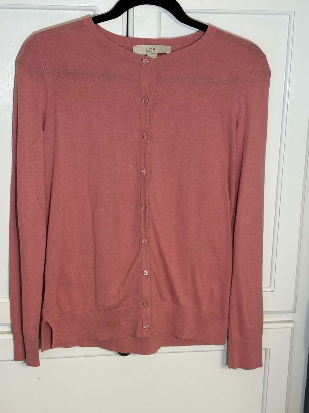 LOFT Womens Rose Pink 100% Cotton Crew Neck Button Up Cardigan Sweater XS